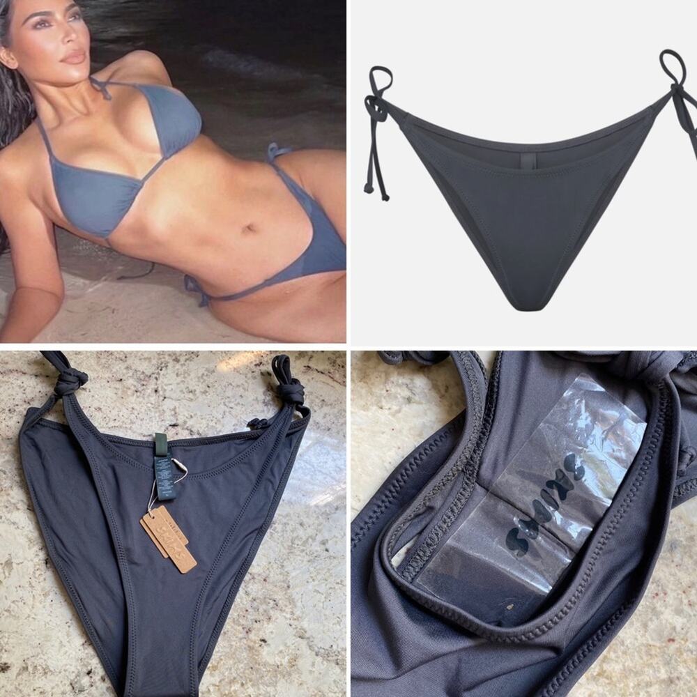 NEW $65 SKIMS Gunmetal Swim Dipped Tie Bikini Bottoms NWT sz XL